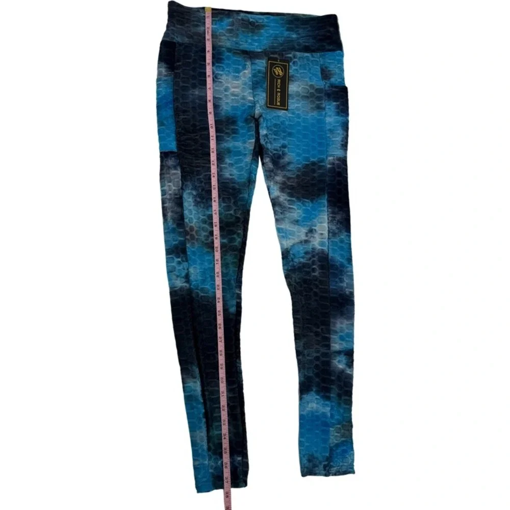 RICH & ROGUE NEW 1XL Tracksuit Lot Blue Black Tie Dye Honeycomb Textured Active